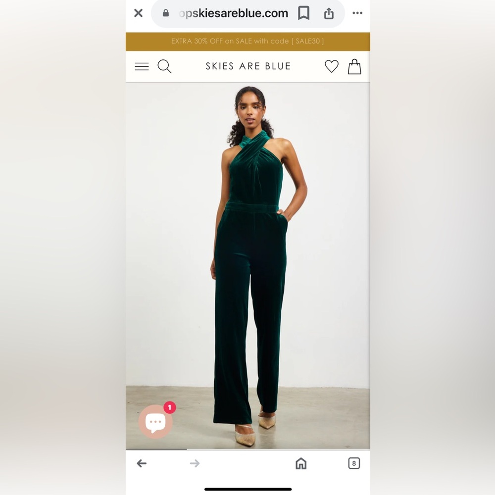 Skies Are Blue Velvet Jumpsuit in Deep Green